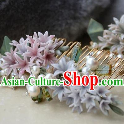 Traditional Chinese Hanfu Hair Accessories Ancient Princess Blue Hyacinth Hair Comb for Women