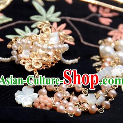 Traditional Chinese Hanfu Hair Accessories Ancient Princess Pearls Tassel Shell Hair Claw Hairpins for Women