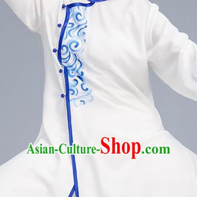 Asian Chinese Martial Arts Wushu White Costume Traditional Tai Ji Kung Fu Training Embroidered Uniform for Women