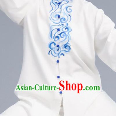Asian Chinese Martial Arts Wushu Costume Traditional Tai Ji Kung Fu Training Embroidered White Uniform for Women