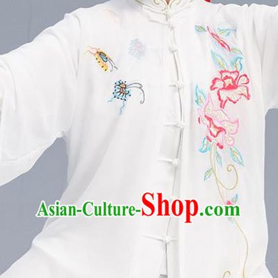 Asian Chinese Martial Arts Wushu Embroidered Peony Costume Traditional Tai Ji Kung Fu Training Uniform for Women