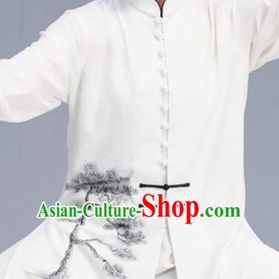 Asian Chinese Martial Arts Wushu Ink Painting Pine Costume Traditional Tai Ji Kung Fu Training Uniform for Women
