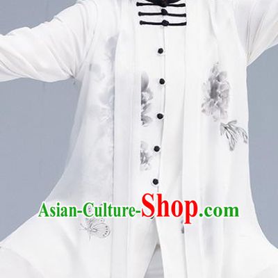 Asian Chinese Martial Arts Wushu Ink Painting Peony Costume Traditional Tai Ji Kung Fu Training Uniform for Women
