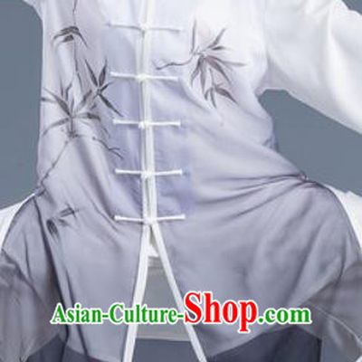 Asian Chinese Traditional Martial Arts Ink Painting Bamboo Costume Tai Ji Kung Fu Training Uniform for Women