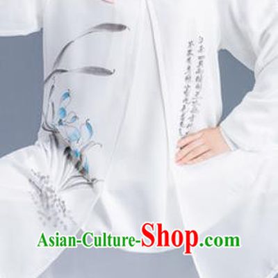 Asian Chinese Traditional Martial Arts Ink Painting Orchid Costume Tai Ji Kung Fu Training Uniform for Women