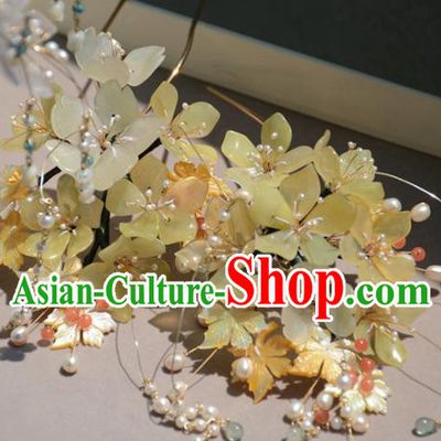 Traditional Chinese Hanfu Hair Accessories Ancient Princess Yellow Flowers Tassel Hairpins for Women