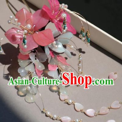 Traditional Chinese Hanfu Hair Accessories Ancient Princess Pink Flowers Tassel Hairpins for Women