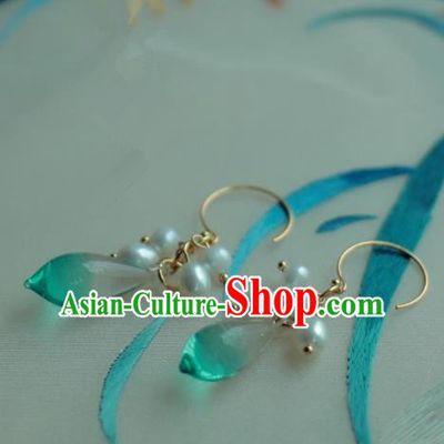 Traditional Chinese Hanfu Accessories Ancient Princess Coloured Glaze Pearl Earrings for Women