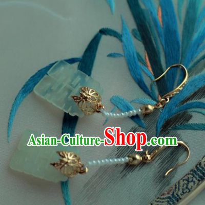 Traditional Chinese Hanfu Accessories Ancient Princess Hsiuyen Jade Wedding Earrings for Women