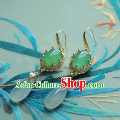 Traditional Chinese Hanfu Accessories Ancient Princess Green Agate Earrings for Women