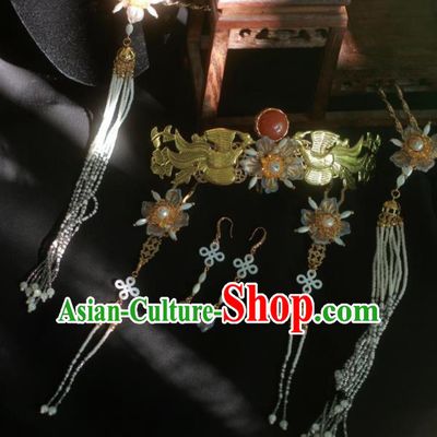 Traditional Chinese Hanfu Phoenix Coronet Hair Accessories Ancient Imperial Consort Tassel Hairpins Complete Set for Women
