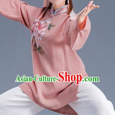 Asian Chinese Traditional Martial Arts Costume Tai Ji Kung Fu Training Pink Uniform for Women