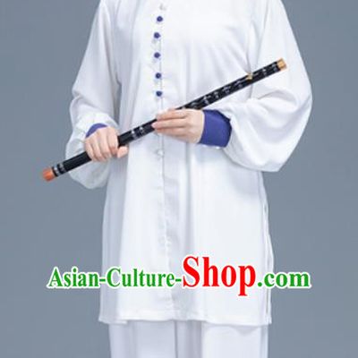 Asian Chinese Traditional Martial Arts Costume Tai Ji Kung Fu Training White Uniform for Women