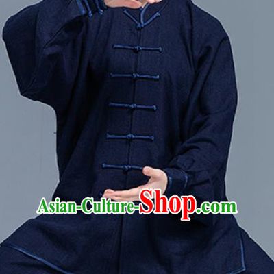 Asian Chinese Traditional Martial Arts Costume Tai Ji Kung Fu Training Navy Uniform for Women
