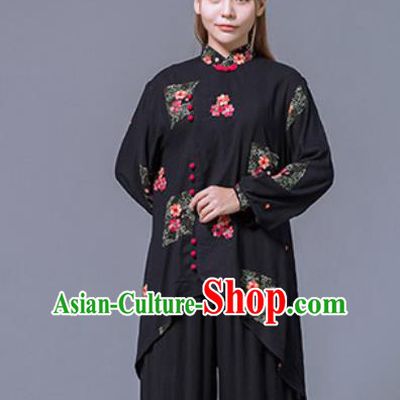 Asian Chinese Martial Arts Traditional Kung Fu Black Costume Tai Ji Training Group Competition Uniform for Women