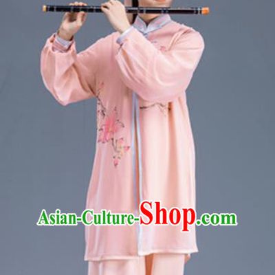 Asian Chinese Martial Arts Traditional Kung Fu Printing Pink Costume Tai Ji Training Group Competition Uniform for Women