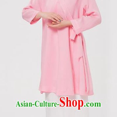 Asian Chinese Martial Arts Traditional Kung Fu Costume Tai Ji Training Pink Robe for Women