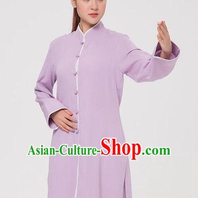 Asian Chinese Martial Arts Traditional Kung Fu Costume Tai Ji Training Purple Coat for Women