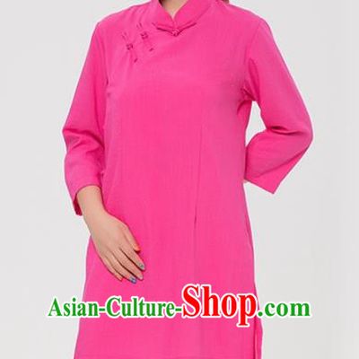 Asian Chinese Martial Arts Traditional Kung Fu Costume Tai Ji Training Rosy Blouse for Women