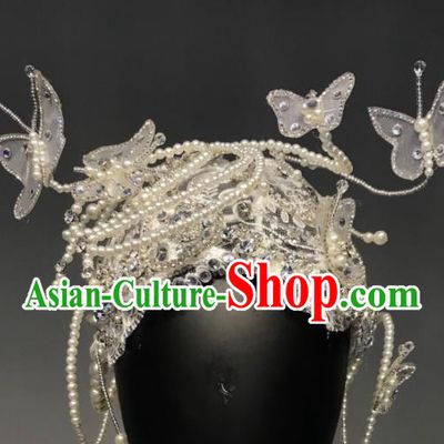 Top Grade Halloween Stage Performance Hair Accessories Brazilian Carnival Pearls Butterfly Headwear for Women