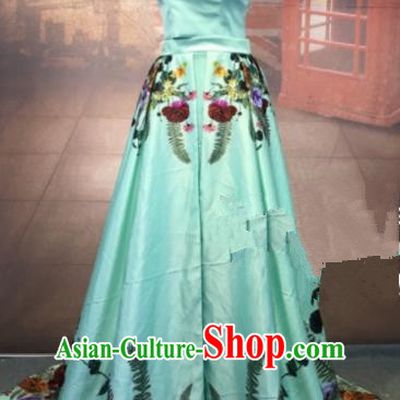 Top Grade Stage Performance Printing Green Full Dress Brazilian Carnival Modern Fancywork Costume for Women