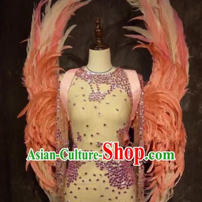 Top Grade Halloween Stage Performance Props Brazilian Carnival Pink Ostrich Feather Wings for Women