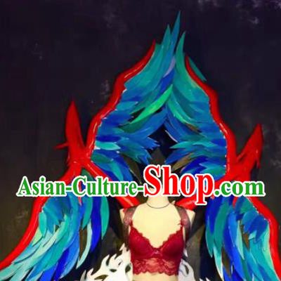 Top Grade Halloween Stage Performance Props Brazilian Carnival Blue Feather Birds Wings for Women