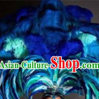 Top Grade Halloween Show Royalblue Ostrich Feather Hair Accessories Brazilian Carnival Headwear for Women