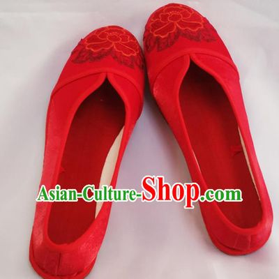 Chinese Ancient Princess Wedding Shoes Traditional Red Cloth Shoes Hanfu Shoes Embroidered Shoes for Women