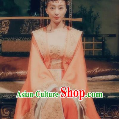 Traditional Chinese Ancient Wedding Hanfu Dress Tang Dynasty Palace Princess Historical Costume and Headpiece for Women