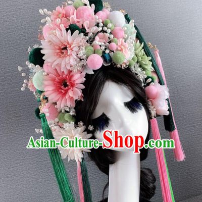 Chinese Handmade Queen Pink Flowers Hair Accessories Halloween Modern Fancywork Headwear for Women