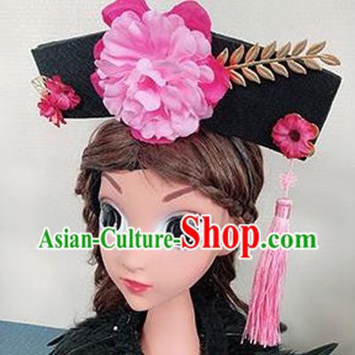 Traditional Chinese Qing Dynasty Princess Pink Peony Hair Accessories Handmade Ancient Hair Clasp for Women