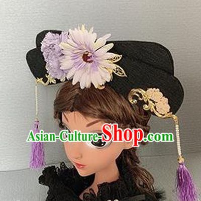Traditional Chinese Ancient Palace Purple Chrysanthemum Hair Clasp Qing Dynasty Princess Hair Accessories for Women