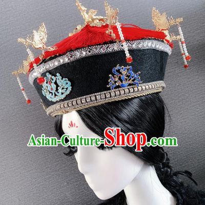Traditional Chinese Ancient Palace Queen Headwear Qing Dynasty Manchu Hair Accessories for Women