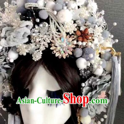 Handmade Chinese Ancient Queen Luxury Hair Accessories Halloween Modern Fancywork Headwear for Women