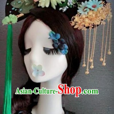 Traditional Chinese Ancient Palace Green Flower Hair Accessories Qing Dynasty Queen Headwear for Women