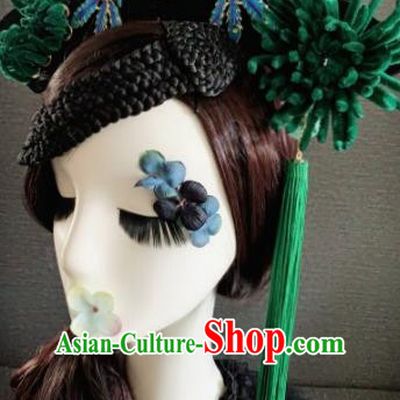 Traditional Chinese Ancient Palace Deep Green Velvet Chrysanthemum Hair Accessories Qing Dynasty Queen Headwear for Women