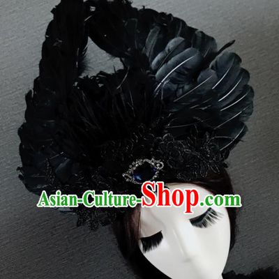 Top Grade Halloween Gothic Black Feather Hair Accessories Brazilian Carnival Headwear for Women