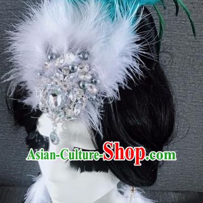 Top Grade Stage Performance Green Feather Hair Accessories Brazilian Carnival Halloween Headwear for Women