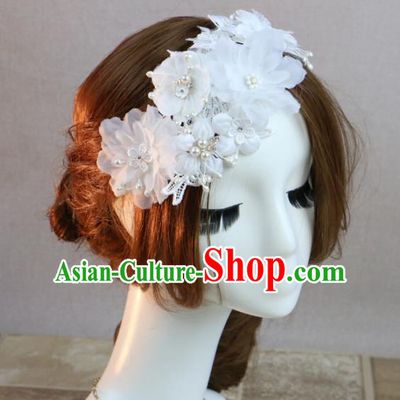 Top Grade Princess White Flowers Hair Accessories Bride Stage Performance Hair Stick Headwear for Women