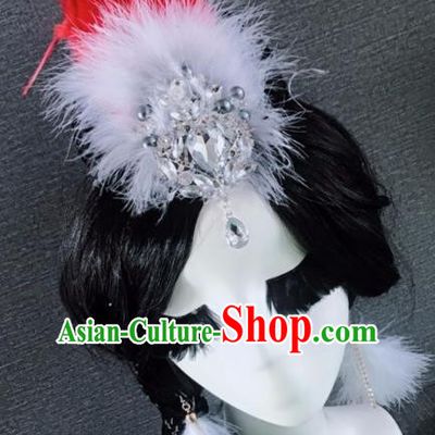 Top Grade Stage Performance Red Feather Hair Accessories Brazilian Carnival Halloween Headwear for Women
