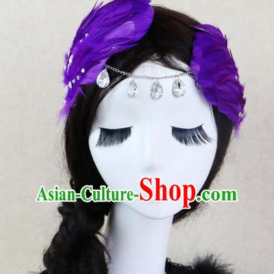 Top Grade Bride Deep Purple Feather Angel Hair Claws Headwear Princess Hair Accessories for Women