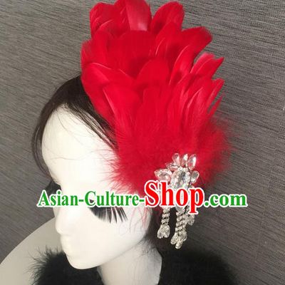 Top Grade Halloween Red Feather Hair Stick Headwear Brazilian Carnival Hair Accessories for Women