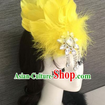 Top Grade Halloween Yellow Feather Hair Stick Headwear Brazilian Carnival Hair Accessories for Women