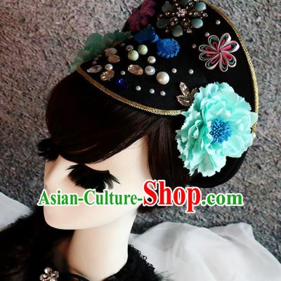 Chinese Ancient Palace Queen Hat Headwear Traditional Qing Dynasty Manchu Hair Accessories for Women