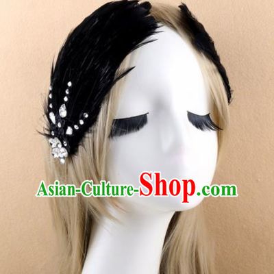 Top Grade Baroque Princess Black Feather Hair Claw Headwear Wedding Bride Hair Accessories for Women