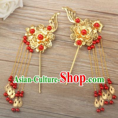 Chinese Ancient Bride Tassel Hairpins Traditional Hanfu Step Shake Hair Accessories for Women