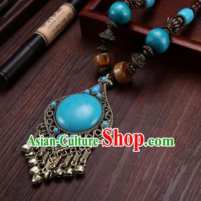 Handmade Chinese Tibetan Ethnic Blue Necklace Traditional Zang Nationality Necklet Accessories for Women