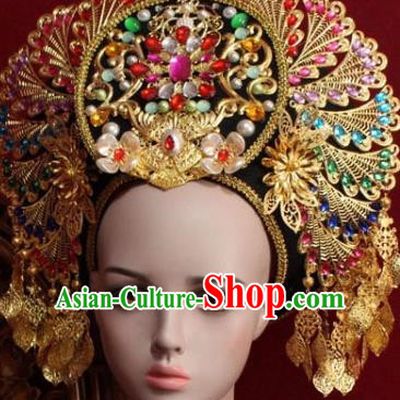 Handmade Thailand Traditional Hair Accessories Ancient Queen Crystal Royal Crown for Women