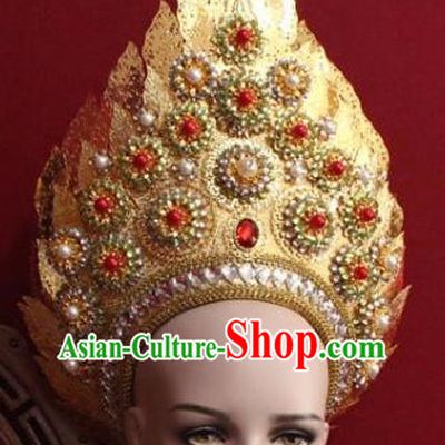 Handmade Thailand Traditional Hair Accessories Ancient Queen Red Crystal Royal Crown for Women